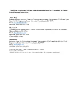 Transfusor: Transformer Diffusor for Controllable Human-like Generation
  of Vehicle Lane Changing Trajectories