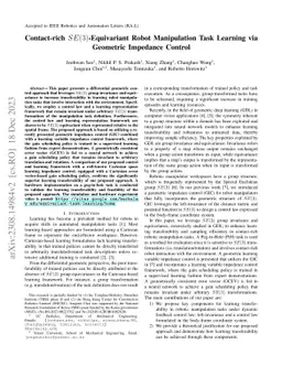 Contact-rich SE(3)-Equivariant Robot Manipulation Task Learning via
  Geometric Impedance Control