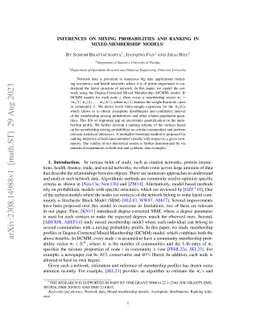 Inferences on Mixing Probabilities and Ranking in Mixed-Membership
  Models