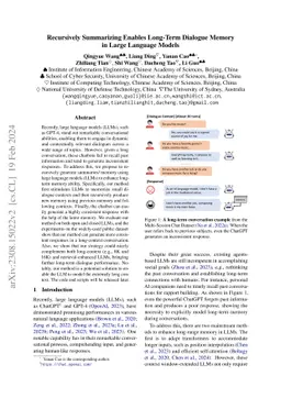 Recursively Summarizing Enables Long-Term Dialogue Memory in Large Language Models