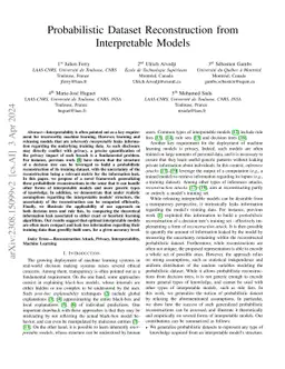 Probabilistic Dataset Reconstruction from Interpretable Models