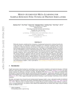 Mixup-Augmented Meta-Learning for Sample-Efficient Fine-Tuning of
  Protein Simulators