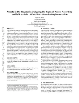 Needle in the Haystack: Analyzing the Right of Access According to GDPR
  Article 15 Five Years after the Implementation