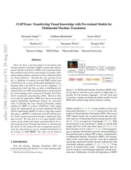 CLIPTrans: Transferring Visual Knowledge with Pre-trained Models for
  Multimodal Machine Translation