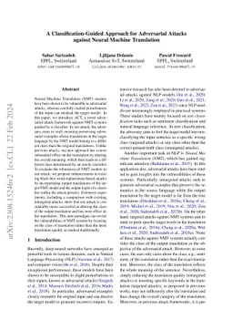 A Classification-Guided Approach for Adversarial Attacks against Neural
  Machine Translation
