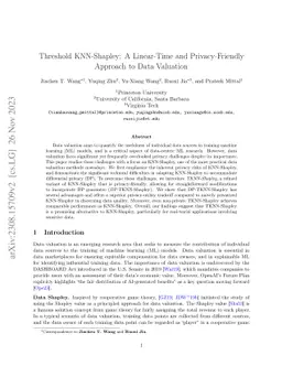 Threshold KNN-Shapley: A Linear-Time and Privacy-Friendly Approach to
  Data Valuation
