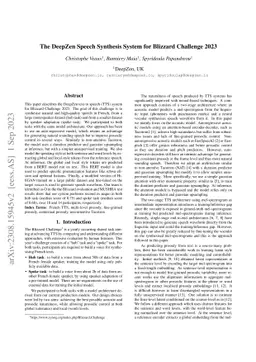 The DeepZen Speech Synthesis System for Blizzard Challenge 2023