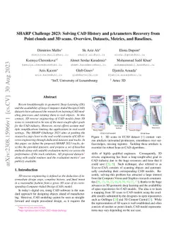 SHARP Challenge 2023: Solving CAD History and pArameters Recovery from
  Point clouds and 3D scans. Overview, Datasets, Metrics, and Baselines