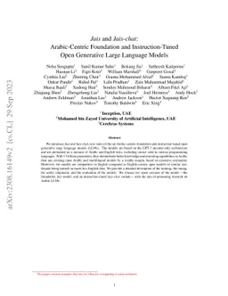 Jais and Jais-chat: Arabic-Centric Foundation and Instruction-Tuned Open
  Generative Large Language Models