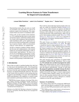 Learning Diverse Features in Vision Transformers for Improved
  Generalization