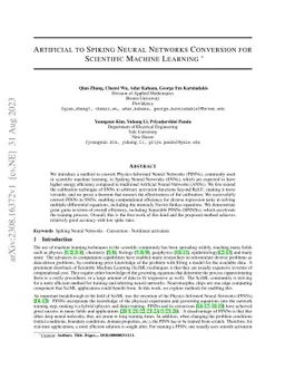 Artificial to Spiking Neural Networks Conversion for Scientific Machine
  Learning