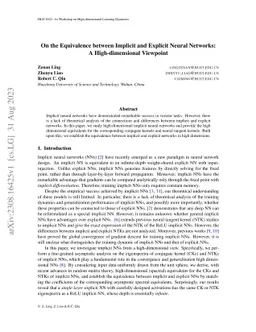 On the Equivalence between Implicit and Explicit Neural Networks: A
  High-dimensional Viewpoint