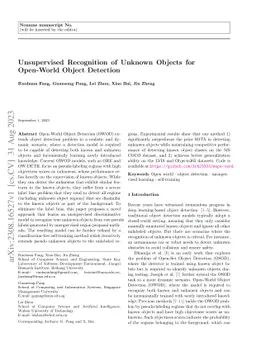 Unsupervised Recognition of Unknown Objects for Open-World Object
  Detection