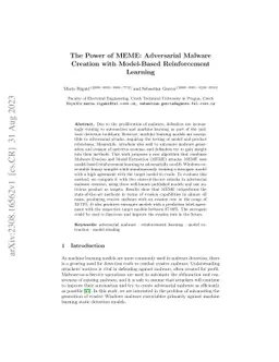 The Power of MEME: Adversarial Malware Creation with Model-Based
  Reinforcement Learning