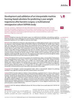 Development and validation of an interpretable machine learning-based
  calculator for predicting 5-year weight trajectories after bariatric surgery:
  a multinational retrospective cohort SOPHIA study