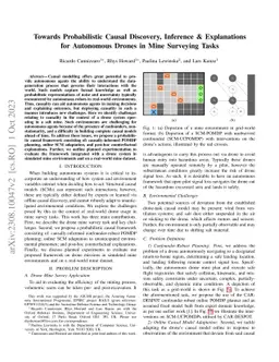 Towards Probabilistic Causal Discovery, Inference & Explanations for
  Autonomous Drones in Mine Surveying Tasks