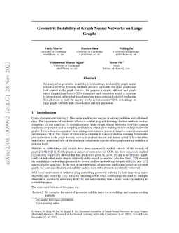 Geometric instability of graph neural networks on large graphs