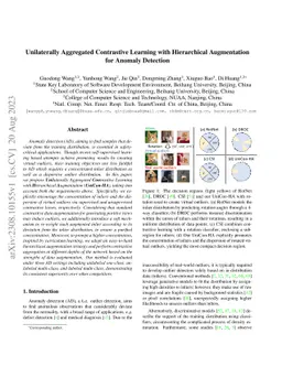 Unilaterally Aggregated Contrastive Learning with Hierarchical
  Augmentation for Anomaly Detection