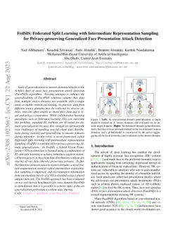FedSIS: Federated Split Learning with Intermediate Representation
  Sampling for Privacy-preserving Generalized Face Presentation Attack
  Detection