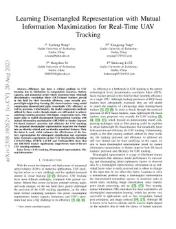 Learning Disentangled Representation with Mutual Information
  Maximization for Real-Time UAV Tracking