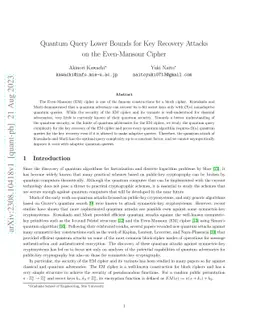 Quantum Query Lower Bounds for Key Recovery Attacks on the Even-Mansour
  Cipher
