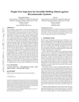 Single-User Injection for Invisible Shilling Attack against Recommender
  Systems