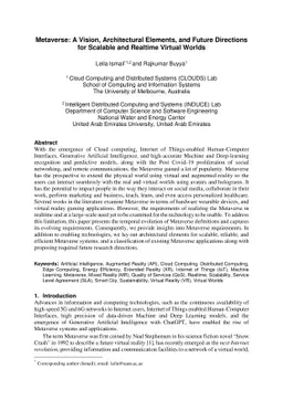 Metaverse: A Vision, Architectural Elements, and Future Directions for
  Scalable and Realtime Virtual Worlds