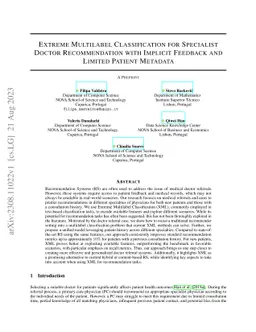 Extreme Multilabel Classification for Specialist Doctor Recommendation
  with Implicit Feedback and Limited Patient Metadata