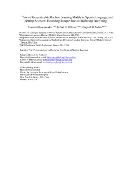 Toward Generalizable Machine Learning Models in Speech, Language, and
  Hearing Sciences: Estimating Sample Size and Reducing Overfitting