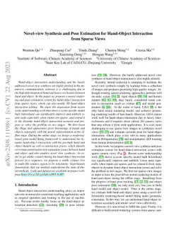 Novel-view Synthesis and Pose Estimation for Hand-Object Interaction
  from Sparse Views
