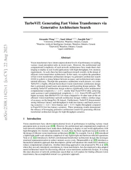 TurboViT: Generating Fast Vision Transformers via Generative
  Architecture Search