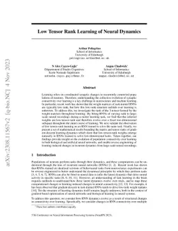 Low Tensor Rank Learning of Neural Dynamics