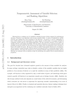 Nonparametric Assessment of Variable Selection and Ranking Algorithms