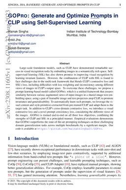 GOPro: Generate and Optimize Prompts in CLIP using Self-Supervised
  Learning