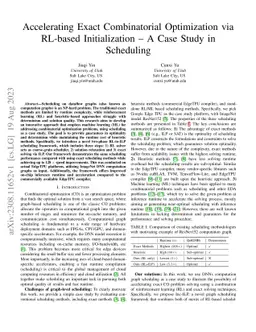 Accelerating Exact Combinatorial Optimization via RL-based
  Initialization -- A Case Study in Scheduling