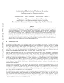 Maintaining Plasticity in Continual Learning via Regenerative
  Regularization