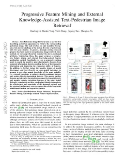 Progressive Feature Mining and External Knowledge-Assisted
  Text-Pedestrian Image Retrieval
