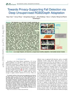 Towards Privacy-Supporting Fall Detection via Deep Unsupervised
  RGB2Depth Adaptation