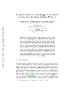 Category Adaptation Meets Projected Distillation in Generalized
  Continual Category Discovery