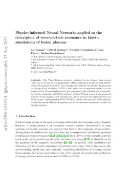 Physics informed Neural Networks applied to the description of
  wave-particle resonance in kinetic simulations of fusion plasmas
