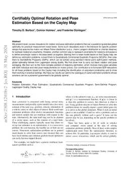 Certifiably Optimal Rotation and Pose Estimation Based on the Cayley Map