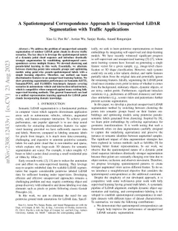 A Spatiotemporal Correspondence Approach to Unsupervised LiDAR
  Segmentation with Traffic Applications