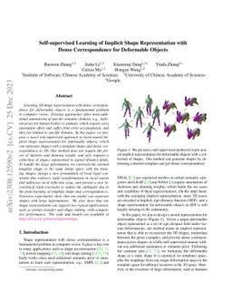 Self-supervised Learning of Implicit Shape Representation with Dense
  Correspondence for Deformable Objects