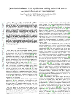 Quantized distributed Nash equilibrium seeking under DoS attacks: A
  quantized consensus based approach
