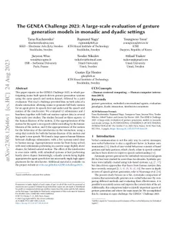 The GENEA Challenge 2023: A large scale evaluation of gesture generation
  models in monadic and dyadic settings