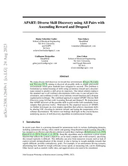 APART: Diverse Skill Discovery using All Pairs with Ascending Reward and
  DropouT