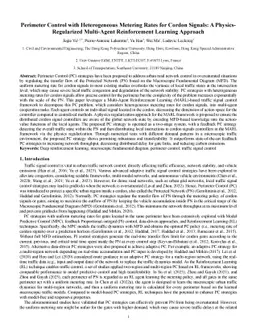 Perimeter Control with Heterogeneous Metering Rates for Cordon Signals:
  A Physics-Regularized Multi-Agent Reinforcement Learning Approach