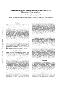 Generalizable Zero-Shot Speaker Adaptive Speech Synthesis with
  Disentangled Representations