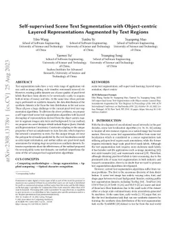 Self-supervised Scene Text Segmentation with Object-centric Layered
  Representations Augmented by Text Regions