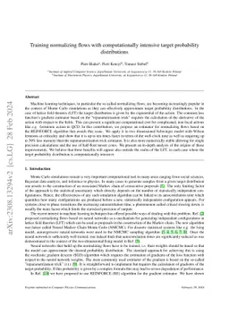 Training normalizing flows with computationally intensive target
  probability distributions